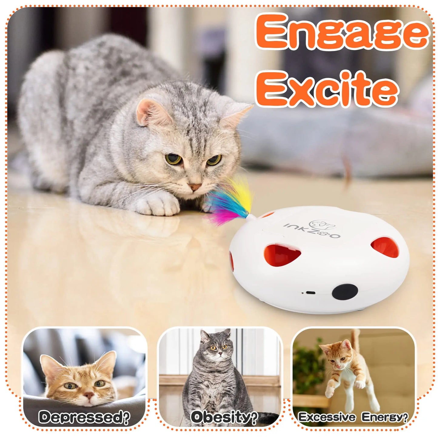 Brinquedos para gatos INKZOO, brinquedos interativos para gatos de interior, brinquedo interativo inteligente para gatinhos, brinquedo automático para ratos com 7 furos que mata toupeiras