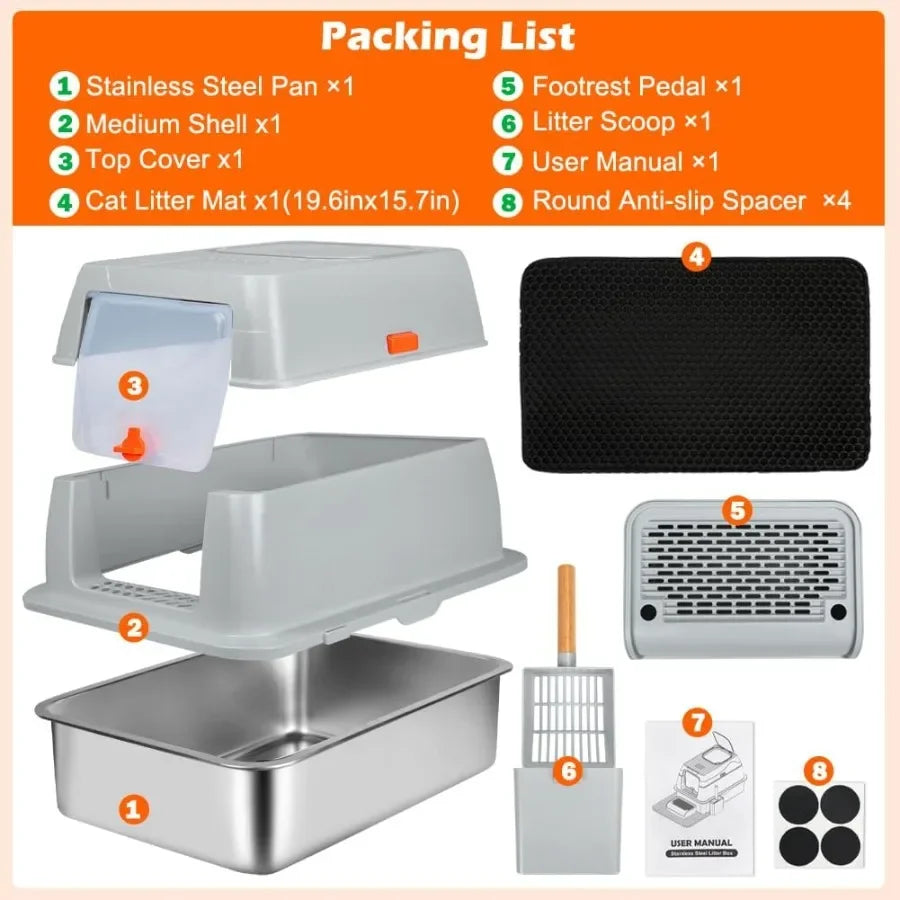 XL Stainless Steel Litter Box with Top Exit Design for Large Cats NonStick Surface Prevents Clumping Advanced Activated Charcoa