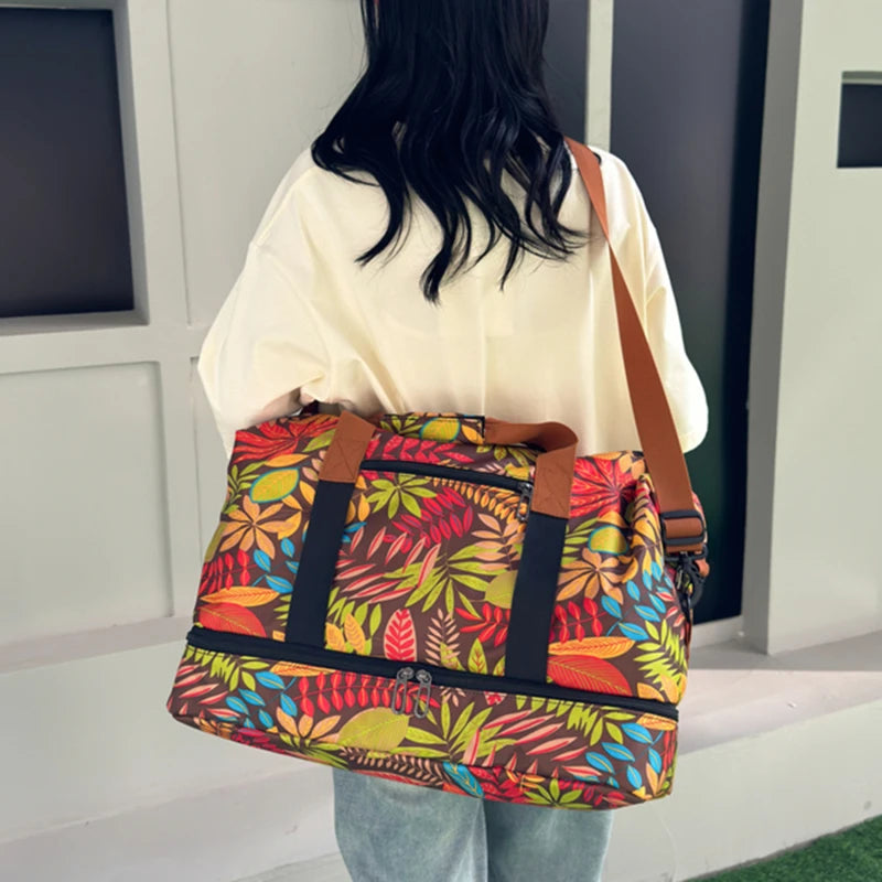 Bolsa de viagem masculina e feminina de grande capacidade para bagagem de mão, separação seco-molhado, bolsa esportiva de fitness, pacote de viagem de curta distância