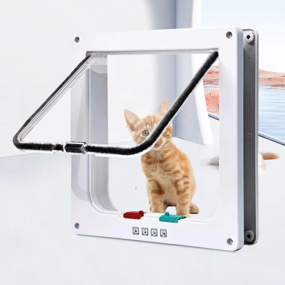 Porta magnética para gatos com trava de segurança de 4 vias para gatos, portão pequeno de plástico ABS controlável para filhotes, segurança para entrada e saída de gatinhos