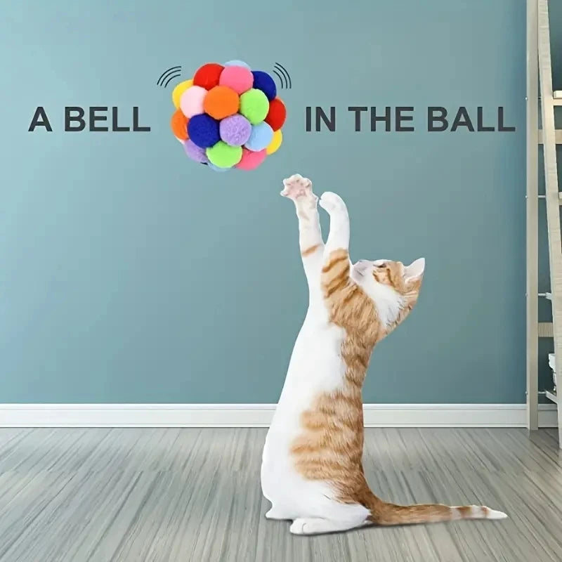 1/3 peças brinquedos para gatos bola de pelúcia para gatos brinquedo para animais de estimação bola elástica de sino bola auto-oi bola brincando bola de lã colorida para gatos