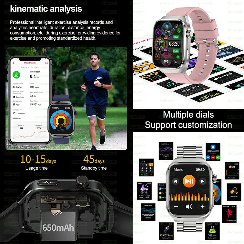 Novo relógio inteligente preciso de 2025, com monitor de frequência cardíaca e pressão arterial, para monitorar a saúde, com ECG + PPG, para esportes