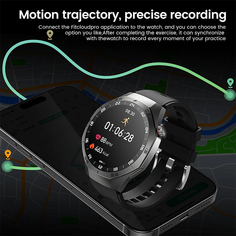2025 Novo para Android e iOS Smart Watch Masculino Tela AMOLED GPS Trajetória de movimento Frequência cardíaca Bluetooth Chamadas SmartWatch à prova d'água