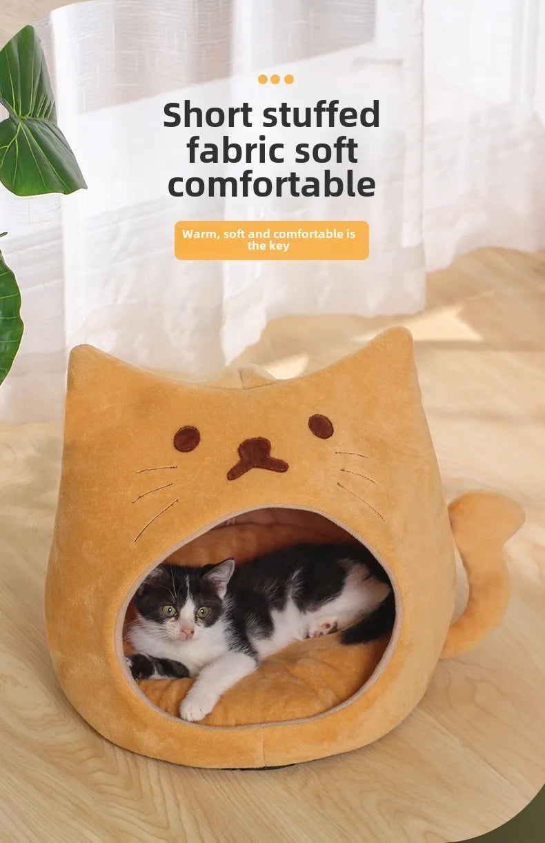 Ninho para gato de estimação fofo, almofada curta de pelúcia pp algodão, casinha para gato, outono e inverno, suprimentos quentes para animais de estimação