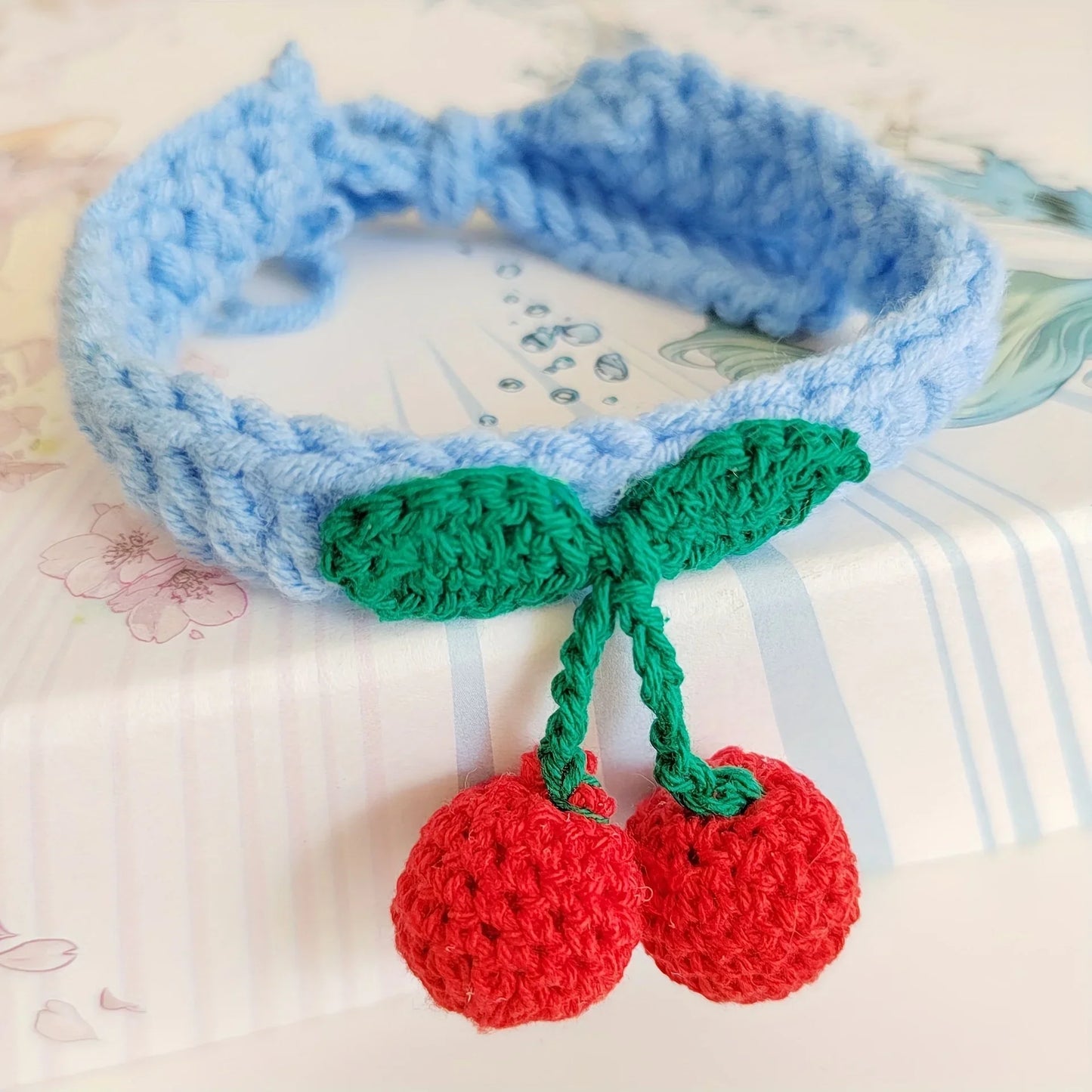 Pet Collar Handmade Knitted Cat Collar With Cherry Decor Cute Cat Necklace Cat Supplies ошейник для кошек para gatos accesorios