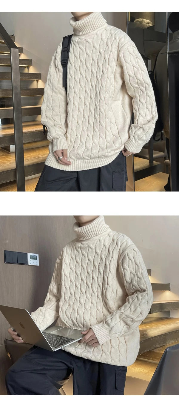 Novo suéter casual masculino de 2023, suéter quente e sólido para áreas externas, suéter de malha, roupa masculina
