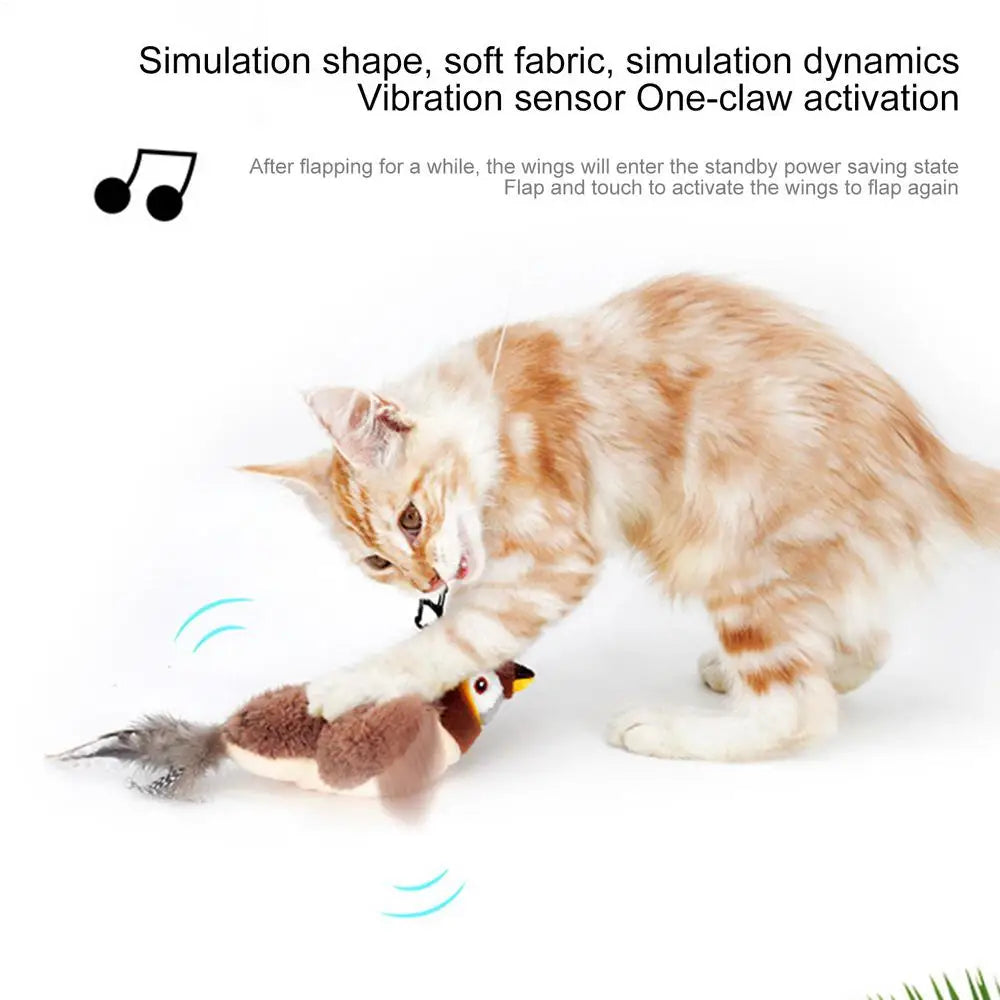 Brinquedo de pássaro cantando para gatos, brinquedo interativo de pássaro simulado, pardal, brinquedo de pássaro voador recarregável por USB para gatos domésticos