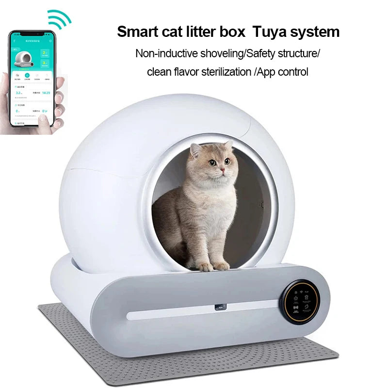 Caixa de areia para gatos inteligente automática 2025, fechada, com controle de aplicação de autolimpeza, fragrância iônica, bandeja de lixo para animais de estimação
