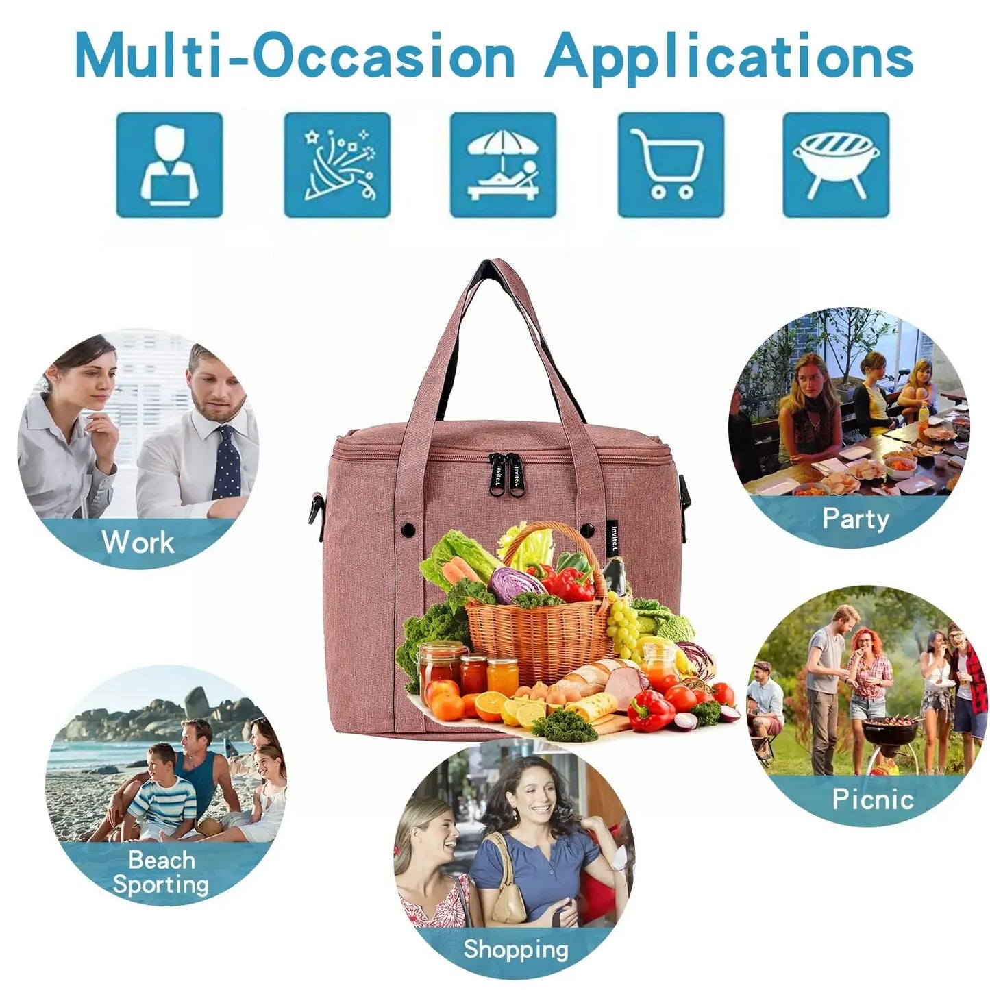 1 bolsa térmica para almoço para homens/mulheres, bolsa térmica grande reutilizável com alça de ombro para trabalho, escritório, piquenique, praia, viagem