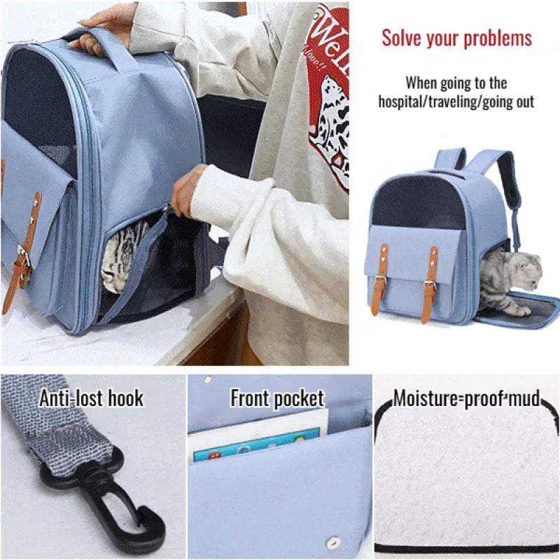 Mochila para gatos de grande capacidade para atividades ao ar livre - Mochila portátil de ombro para animais de estimação, respirável, confortável para viagens/caminhadas, fácil de transportar
