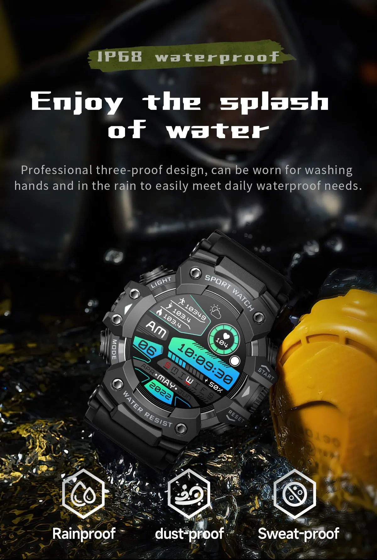 Relógio inteligente esportivo robusto 2025 com Bluetooth, chamadas, relógio inteligente militar à prova d'água e colorido com lanterna SOS COMPASS para telefone