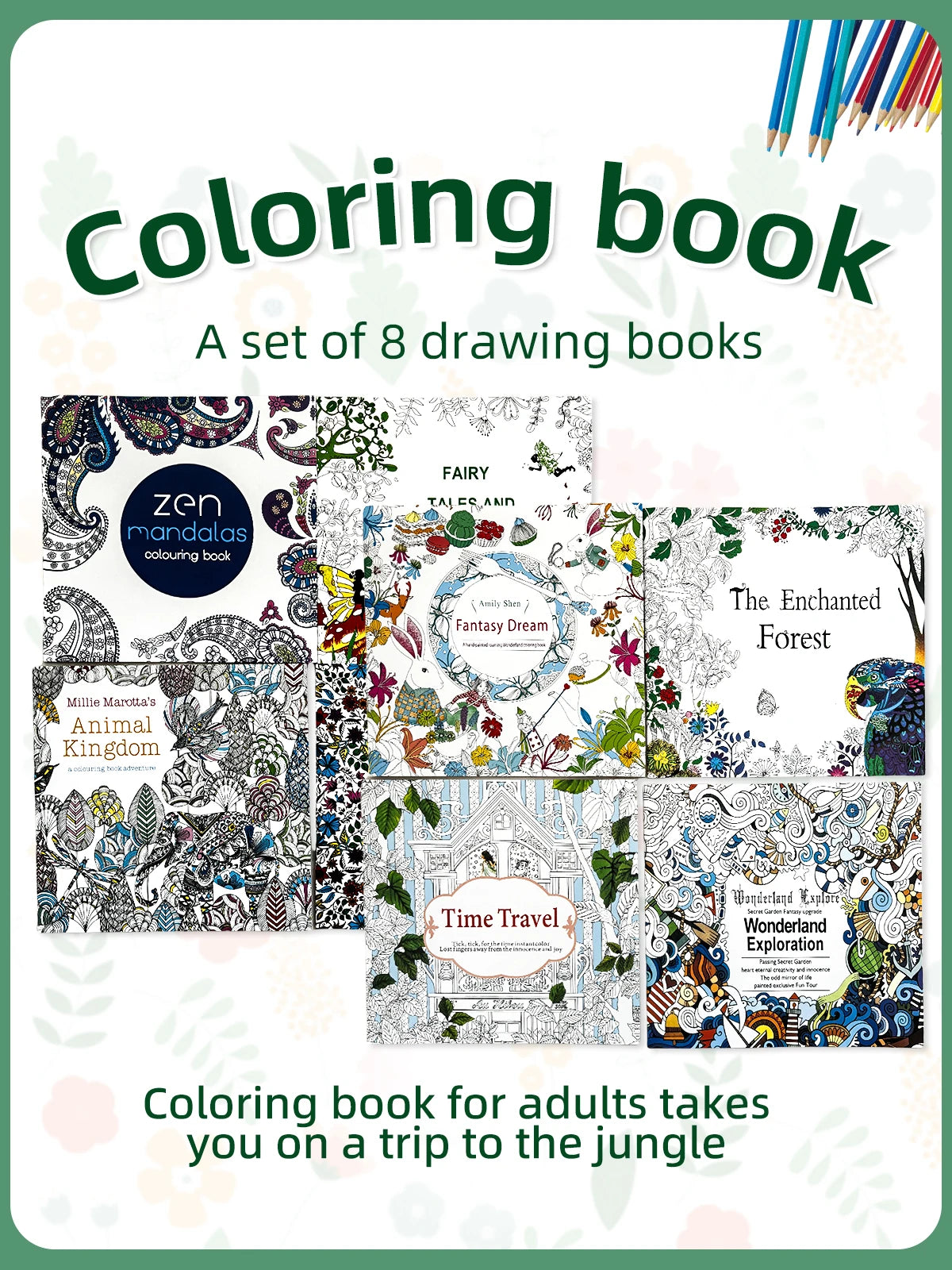 1 conjunto de oito livros de colorir de flores de mandala de 24 páginas para crianças e adultos com desenhos de grafite