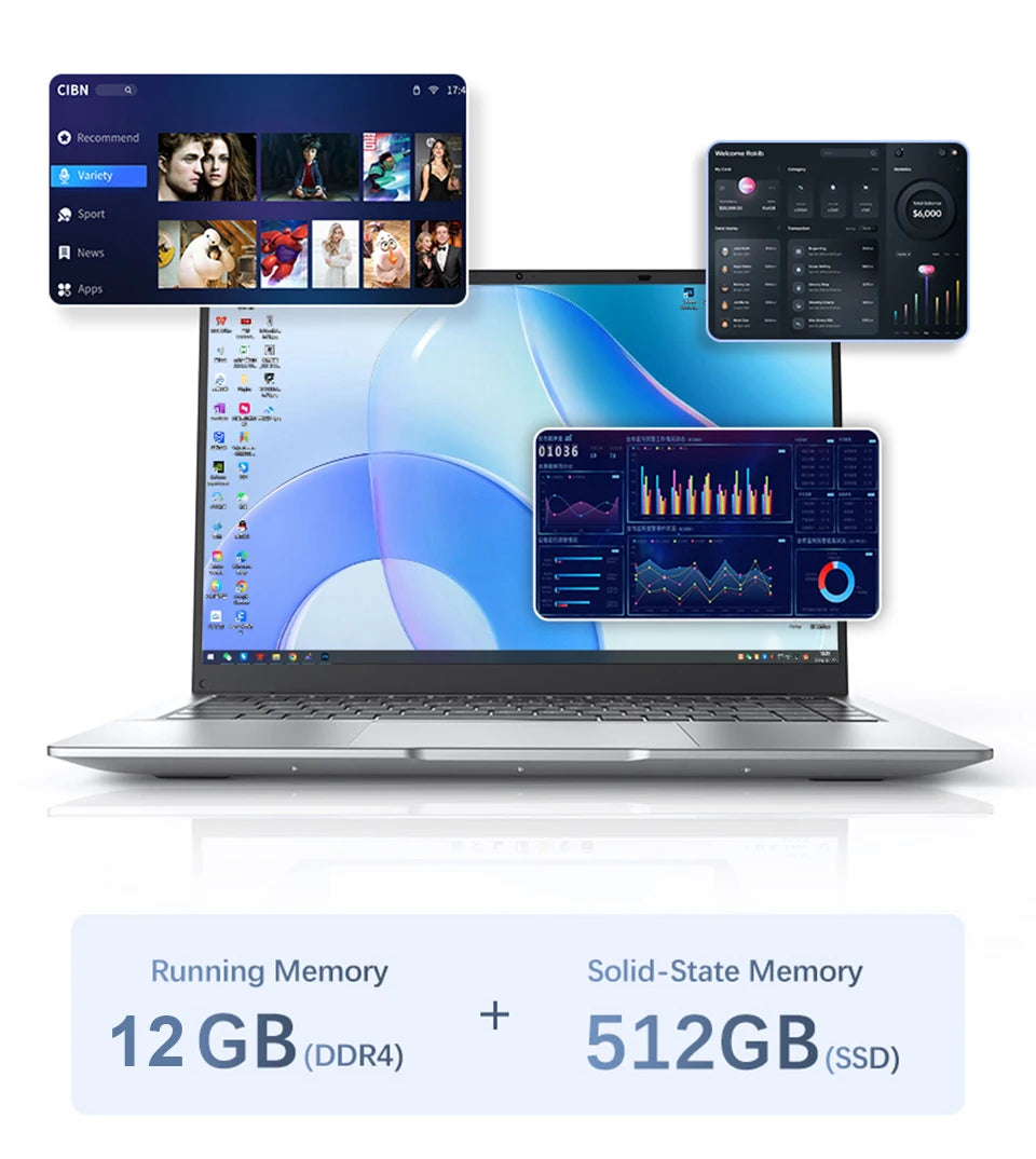 Computador portátil Xiaman Windows 11 Pro Intel Atom A3950 Quad-Core 2025 Notebook PC 12 GB de RAM 1 TB 2 TB SSD 1920 * 1080 Computador de escritório