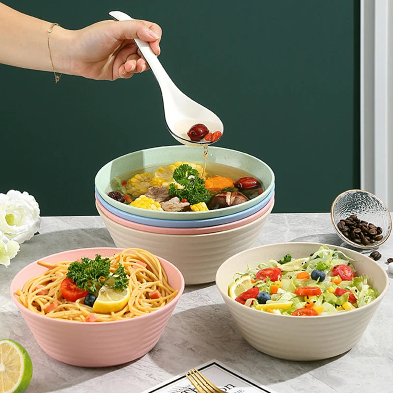 Tigela de sopa de palha de trigo, utensílios de mesa de plástico para micro-ondas, tigelas de salada de frutas, pratos de macarrão para cereais, pratos de jantar, utensílios de cozinha