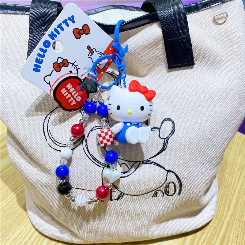Atacado Sanrio Chaveiro Hello Kitty Mochila Escolar Pingente Kawaii Kt Vermelho Azul Branco Desenho Animado Chave Kitty TV Chaveiro com Contas Presente para Meninas