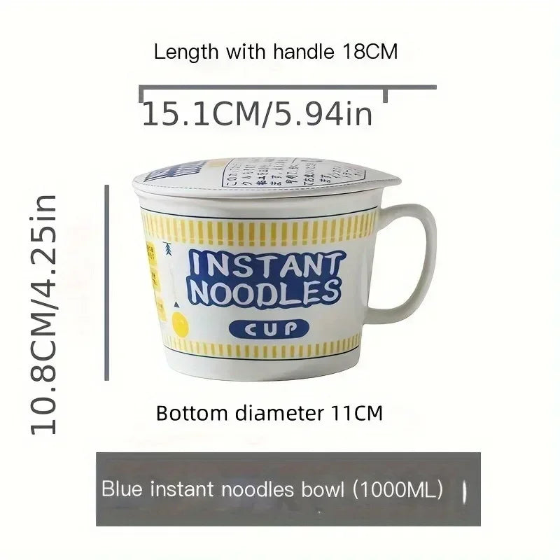 1 tigela de cerâmica de grande capacidade para macarrão instantâneo com tampa, perfeita para dormitórios e cozinhas domésticas - mantenha seu macarrão fresco e aquecido
