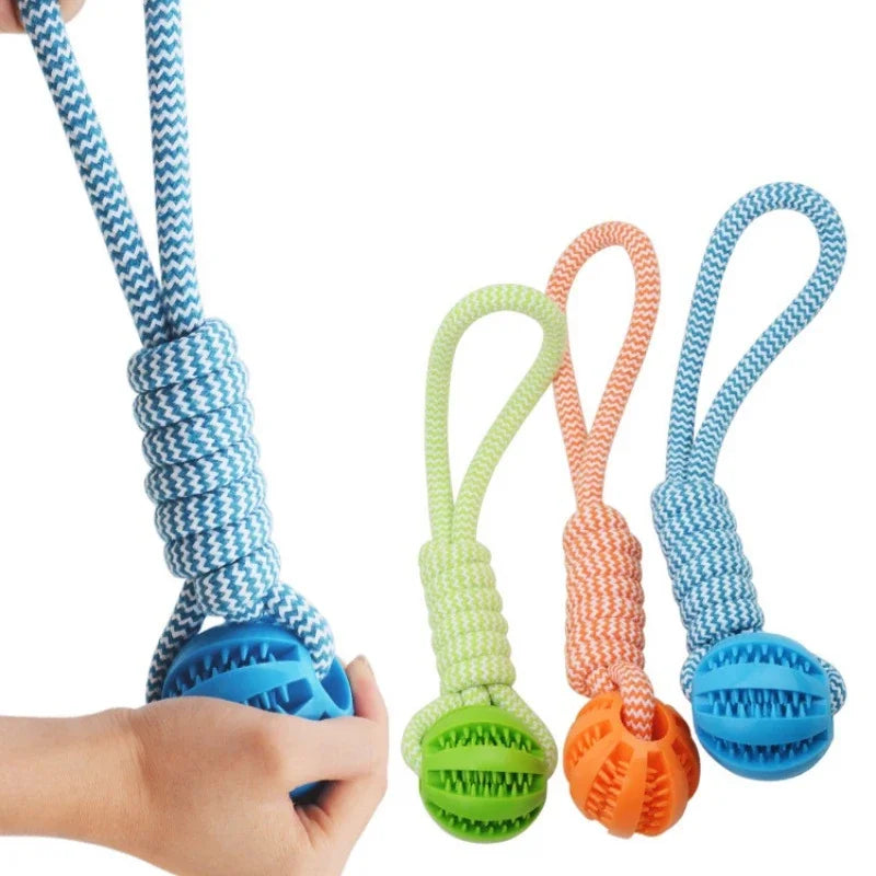 Bola de limpeza de dentes de animais de estimação, brinquedo de corda, bola dispensadora de petiscos de borracha, adequada para cães pequenos e grandes.