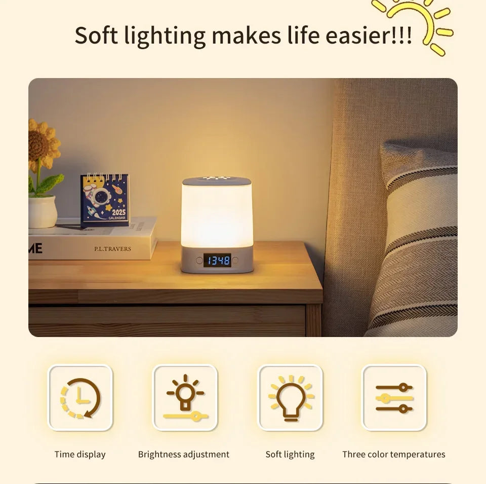 Lâmpada noturna LED com controle remoto e display de hora ou sem proteção para os olhos, lâmpada de leitura, luz noturna de cabeceira recarregável