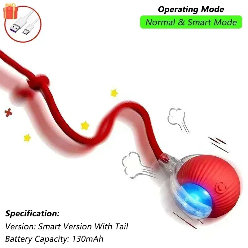 Bola de brinquedo interativa para gatos, bola rolante automática com cauda, brinquedo interativo inteligente recarregável para animais de estimação, rato inteligente para gatos