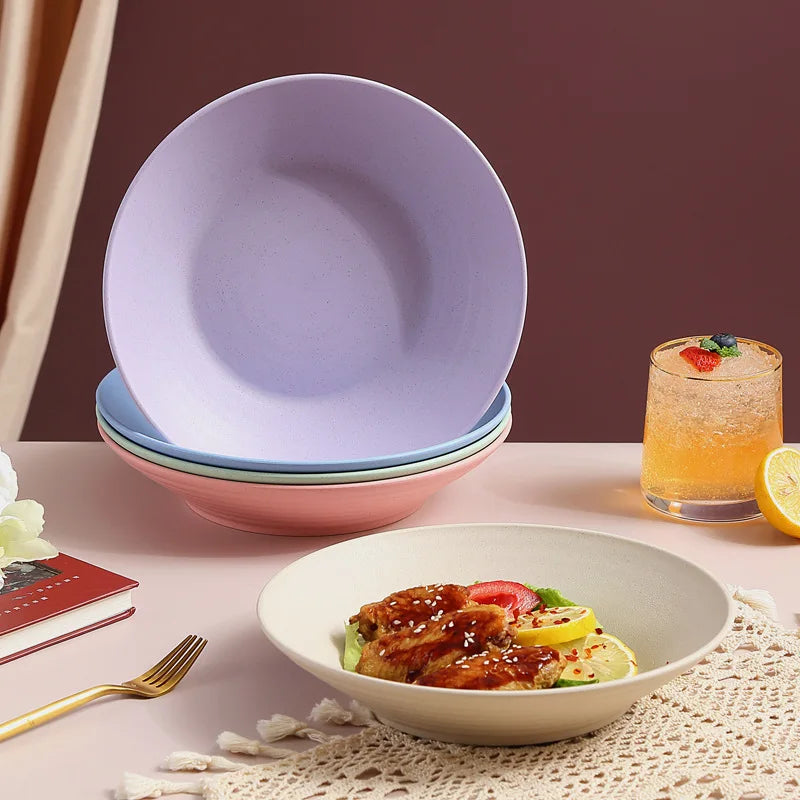 Tigela de sopa de palha de trigo, utensílios de mesa de plástico para micro-ondas, tigelas de salada de frutas, pratos de macarrão para cereais, pratos de jantar, utensílios de cozinha