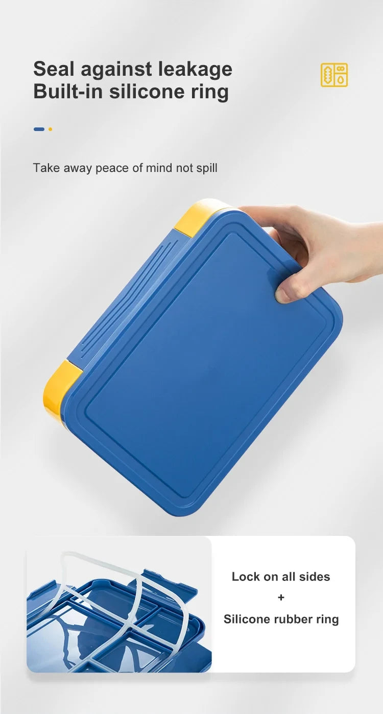 Lancheira Bento para adultos de 1330 ml, recipientes para alimentos com 6 compartimentos e utensílios de mesa para lanches, trabalho, escola, forno de micro-ondas, aquecimento