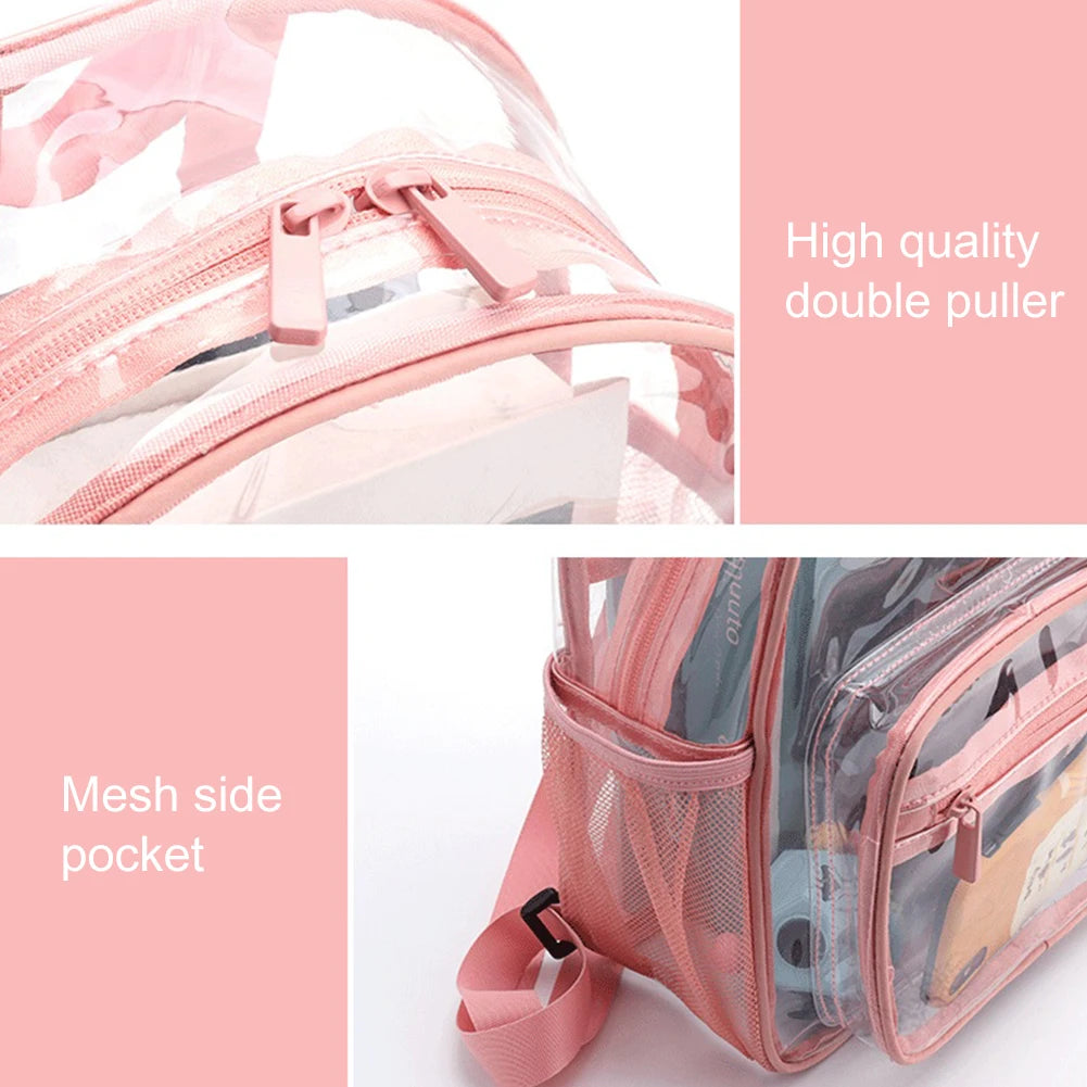 Mochila transparente de PVC para esportes ao ar livre, fitness, casual, viagem, visível, grande capacidade, à prova d'água, alça superior, mochila escolar
