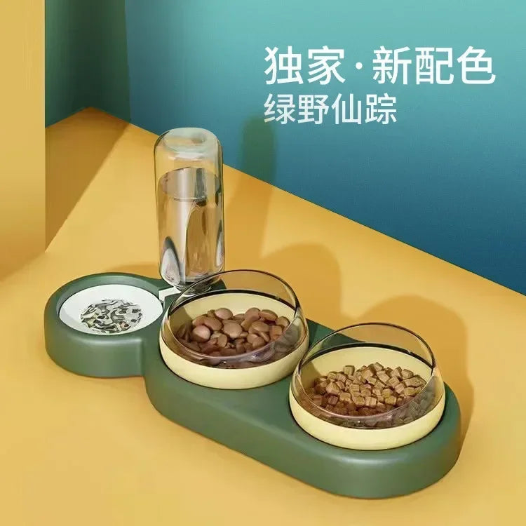 Pet Cat Food Bowl, Splash - proof Water, Three Bowl Neck Protection, Automatic Feeder, Water Storage Dispenser, Pet Dog Feeder