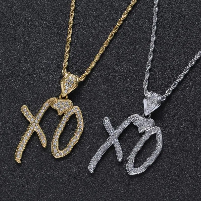 Pingente de alfabeto XO com zircônia incrustada em metal, tendência, personalidade, masculino, feminino, glamour de rua, moda hip hop, colar, joias, presentes