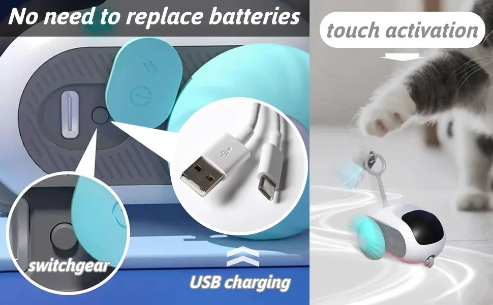 Bola automática para provocar gatos com movimento automático e cauda falsa, brinquedo interativo com sensor inteligente recarregável para gatos em ambientes internos