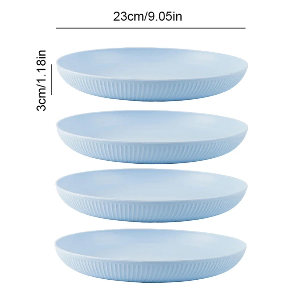 Prato redondo de 23 cm para salada, sobremesa, jantar, empilhável, inquebrável, reutilizável, 4 peças, canudo de trigo, próprio para micro-ondas, prato de frutas para jantar