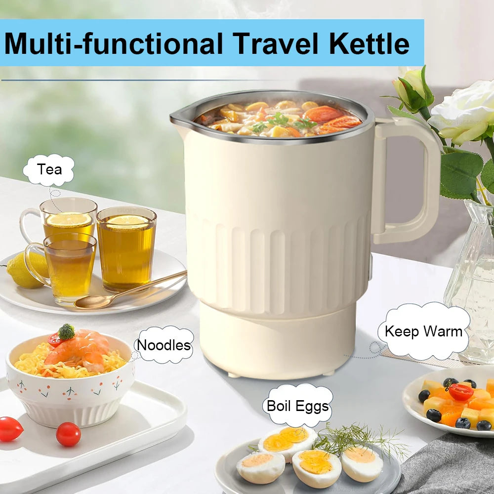Chaleira elétrica de 1L para água fervente, café, leite, bule de chá, chaleira dobrável, aquecedor de água para viagem, termostato, chaleira dobrável para aquecimento