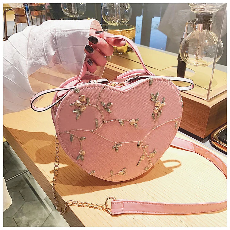Bolsas redondas de renda doce de couro PU de alta qualidade para mulheres, bolsas crossbody para mulheres 2025, pequena corrente de flores frescas, ombro
