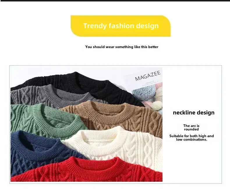 SuĂ©ter de malha da moda para homens, casual, gola redonda, quente, solto, pulĂŽver, aconchegante, macio, flexĂvel, moda outono inverno