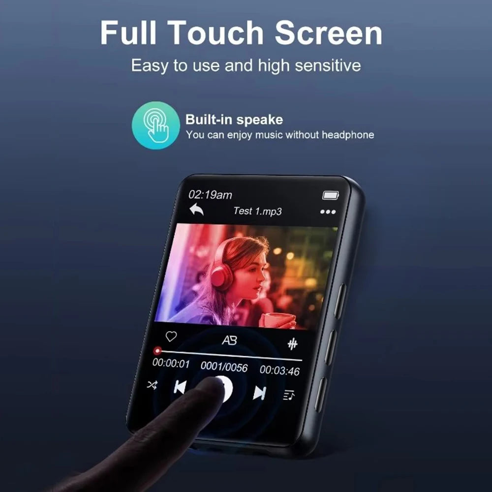 2025 Novo Bluetooth 5.4 Tela sensível ao toque MP3 Player HiFi Lossless Music Play Alto-falante integrado 32 GB Suporte para gravação de e-book
