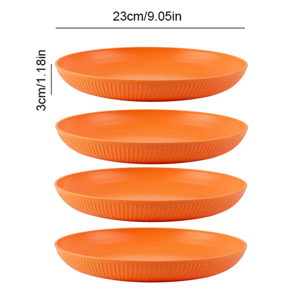 Prato redondo de 23 cm para salada, sobremesa, jantar, empilhável, inquebrável, reutilizável, 4 peças, canudo de trigo, próprio para micro-ondas, prato de frutas para jantar