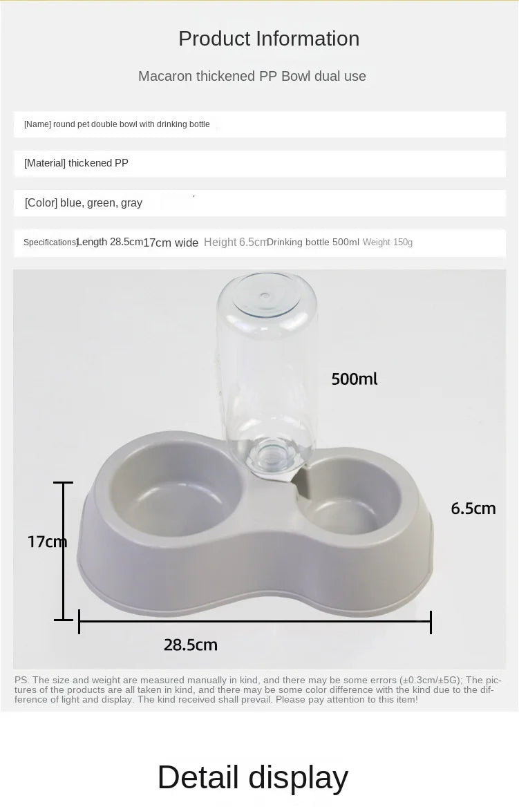 Tigela para gatos, tigela dupla para animais de estimação, tudo em um, para comer e beber água, antiderrapante, com refil automático de água