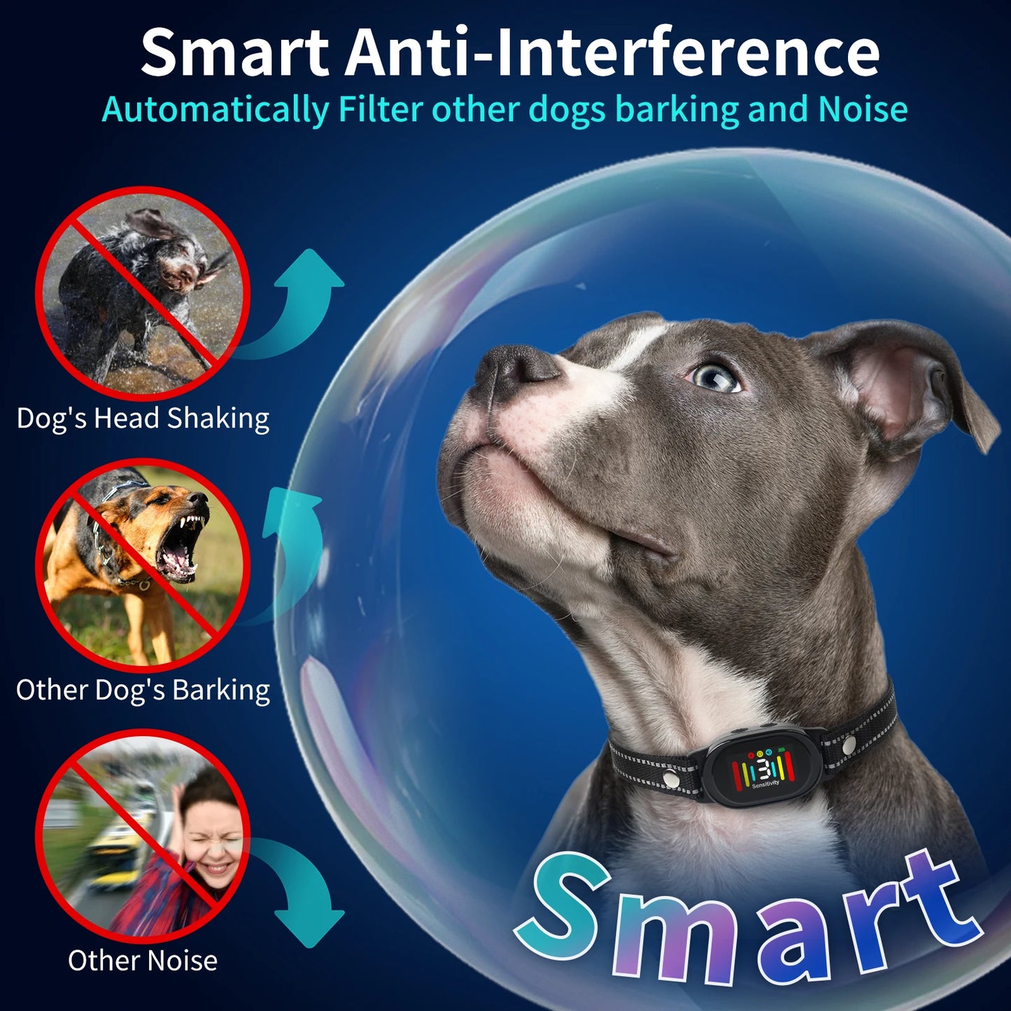 Coleira anti-latido inteligente com tela colorida e inteligência artificial à prova d'água 2025 para treinamento de cães E-shock, controle de latidos