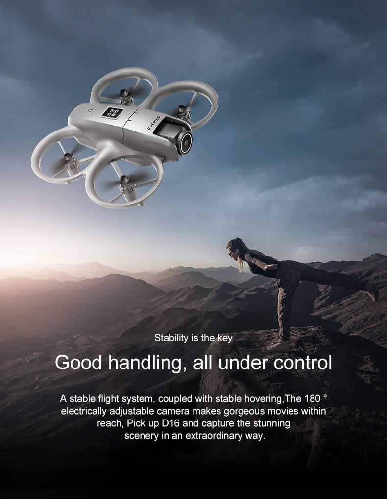 Mini drone Xiaomi D16 com câmera HD 8K ajustável de 180° e WiFi com fluxo de luz, drone de bolso para evitar obstáculos, quadricóptero RC