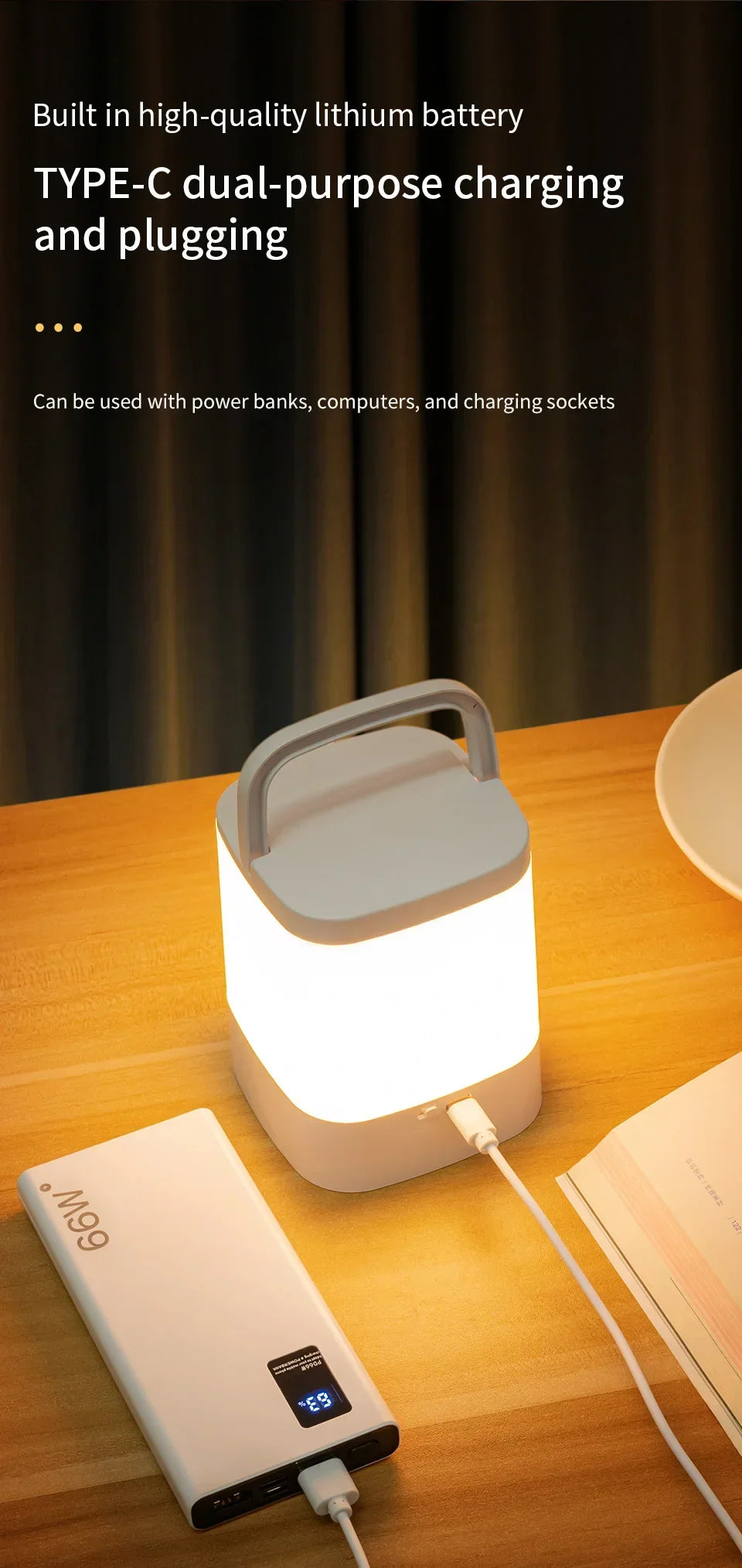Lâmpada noturna LED com controle remoto e display de hora ou sem proteção para os olhos, lâmpada de leitura, luz noturna de cabeceira recarregável