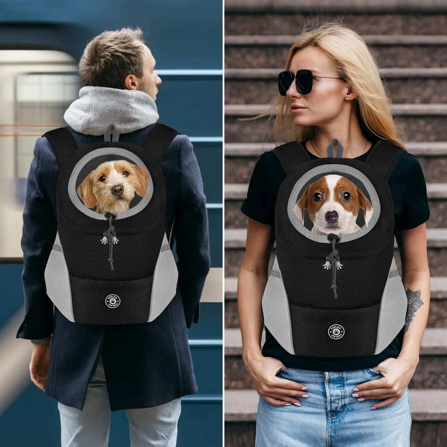 Mochila para transporte de cães, mochila transportadora de animais de estimação, mochila frontal confortável para motocicletas e caminhadas, bolsa de transporte para cães de estimação