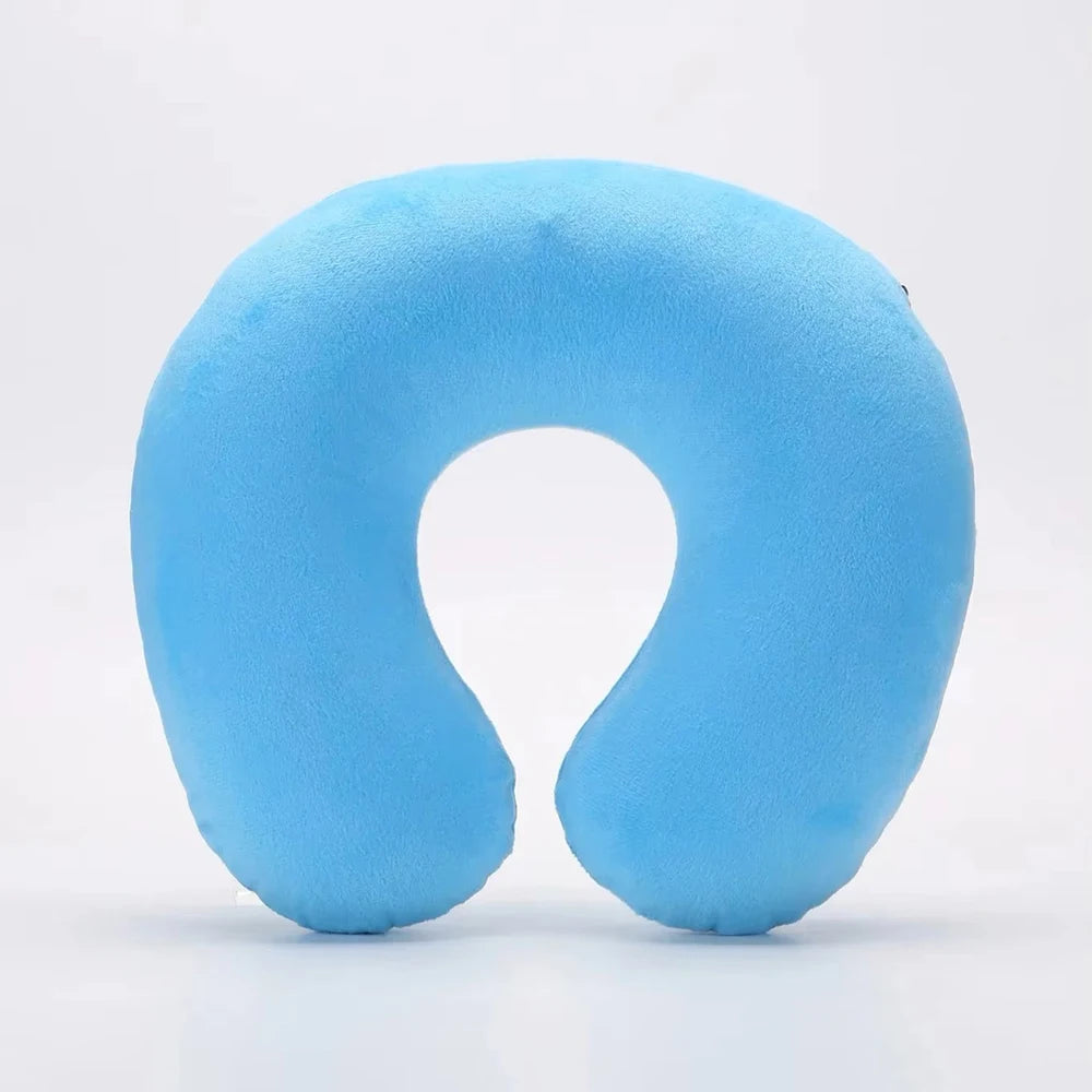 Travesseiro de viagem em formato de U, portátil, preguiçoso, inflável, suporte cervical, curto, pelúcia, itens essenciais para dormir no escritório