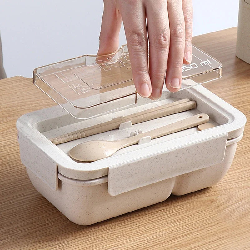 1 peça de lancheira de palha de trigo saudável sem BPA, lancheira bento para micro-ondas, louças, recipiente para armazenamento de alimentos, lancheira para crianças
