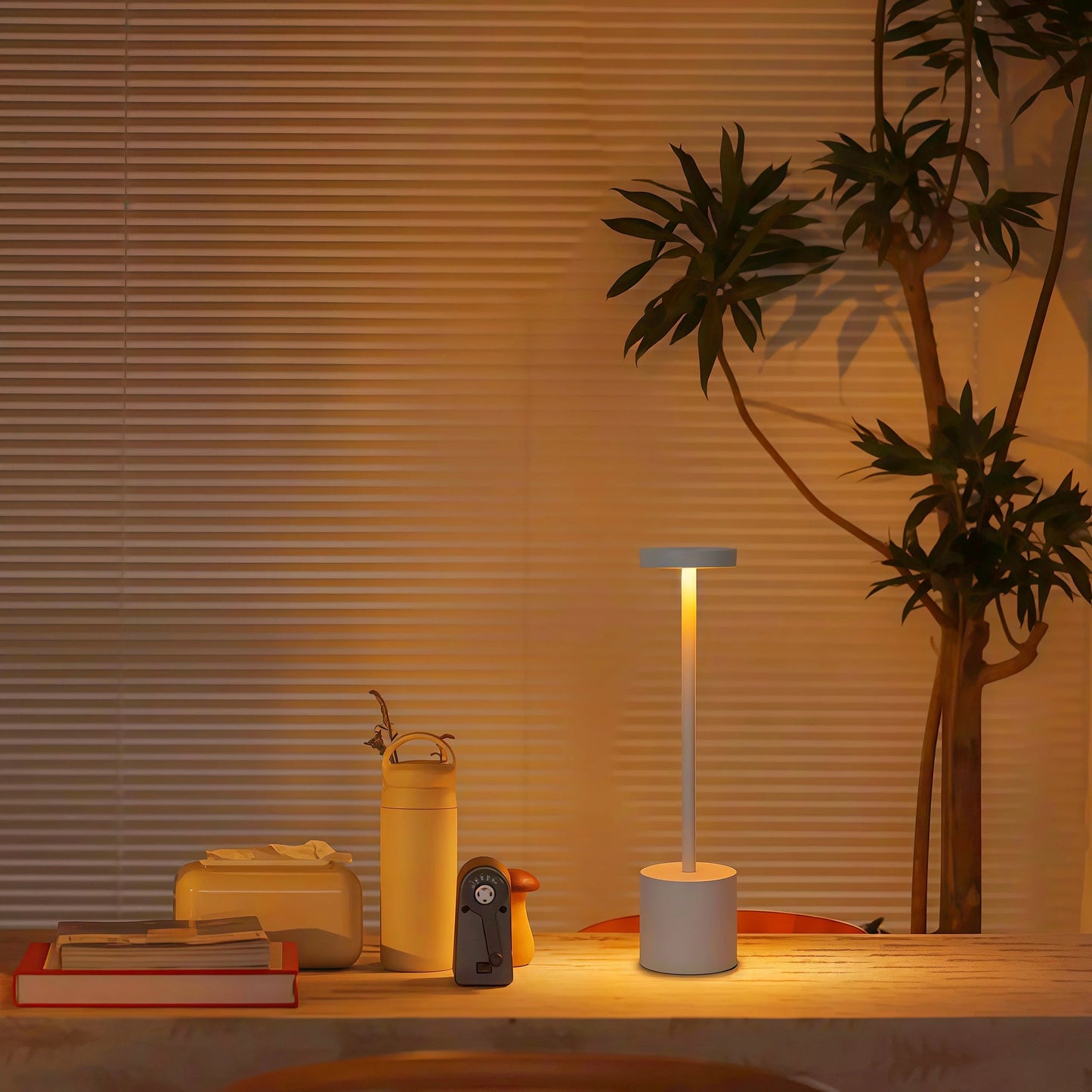 Luminária de mesa LED com carregamento sem fio | 3 cores + dimerização ajustável | Carregamento USB | Luminária de cabeceira | Presente de festival.