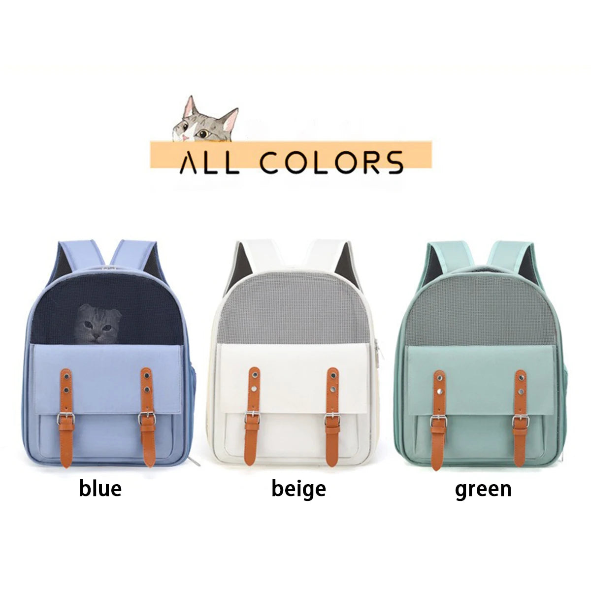 Mochila portátil para transporte de gatos - Oxford respirável e malha, alças ajustáveis 39 x 32 x 25 cm (15,3 x 12,5 x 9,8 pol.) para veterinário/viagem