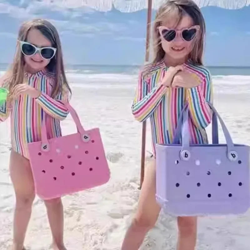 Cesta de armazenamento de verão à prova d'água Mini bolsa de praia infantil Bolsa de compras feminina Bolsa de compras de borracha para piquenique Bolsa de gelatina Bolsa de compras infantil