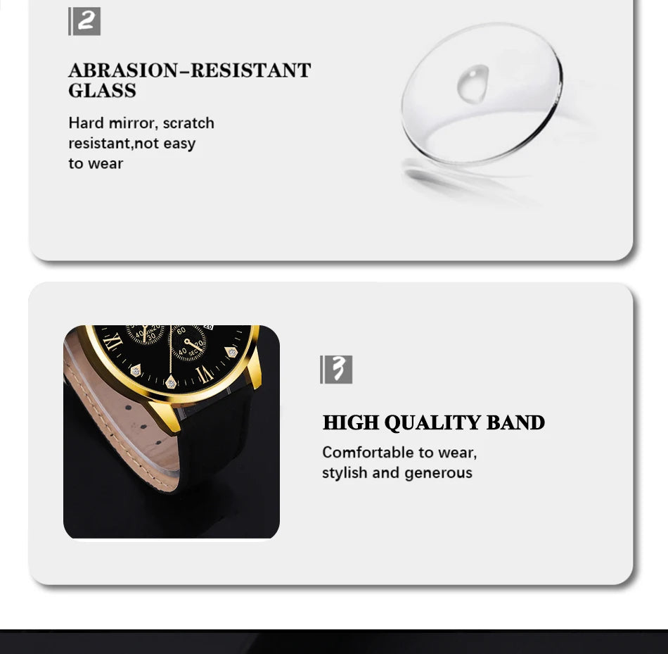 Conjunto de 2 relógios masculinos de luxo de quartzo, pulseira, relógio para homens, negócios, moda casual, ponteiro redondo, relógio de calendário