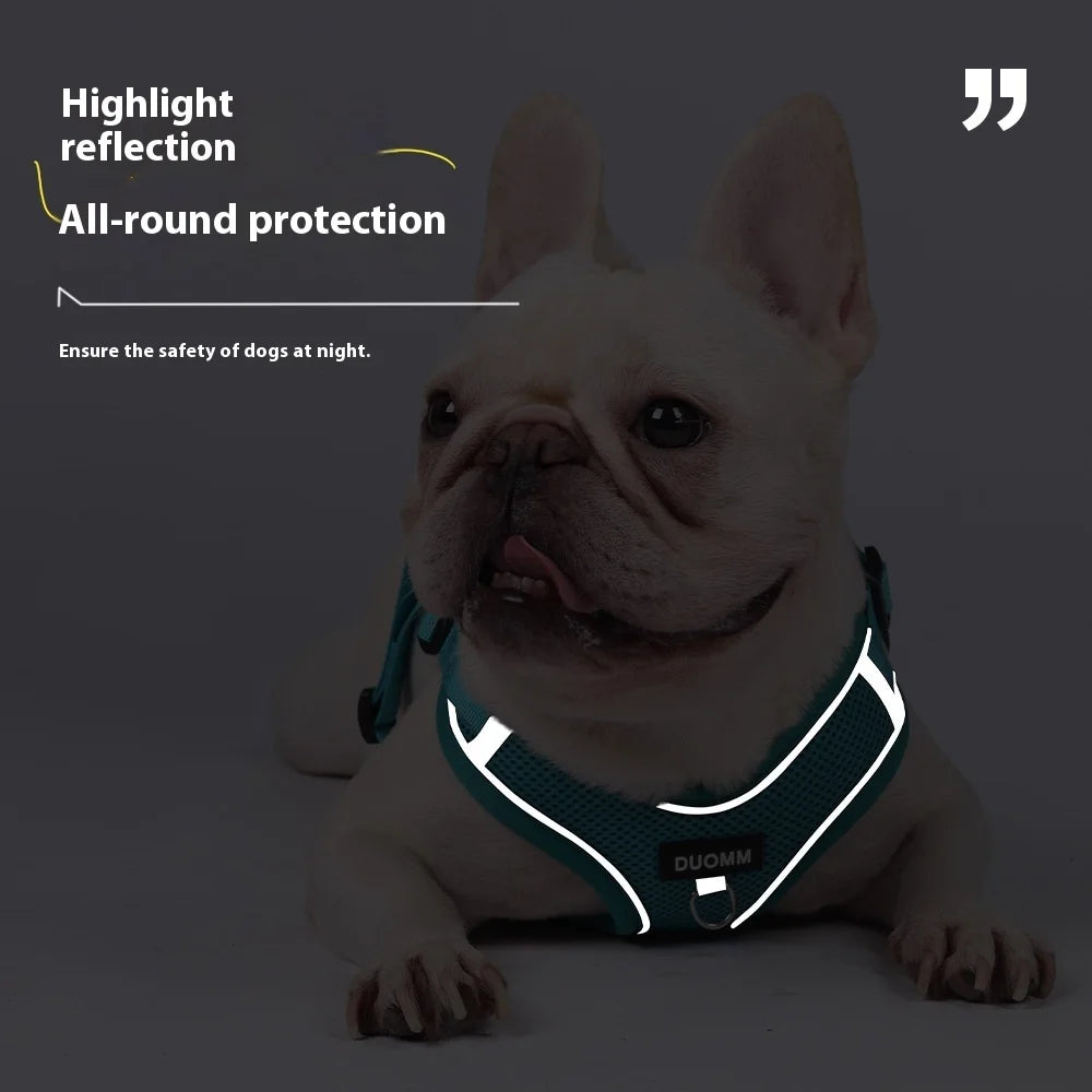 Conjunto de coleira para cães, pequeno, médio, cão, gato, peitoral ajustável, refletivo, respirável, colete de treinamento para caminhada, acessórios para animais de estimação