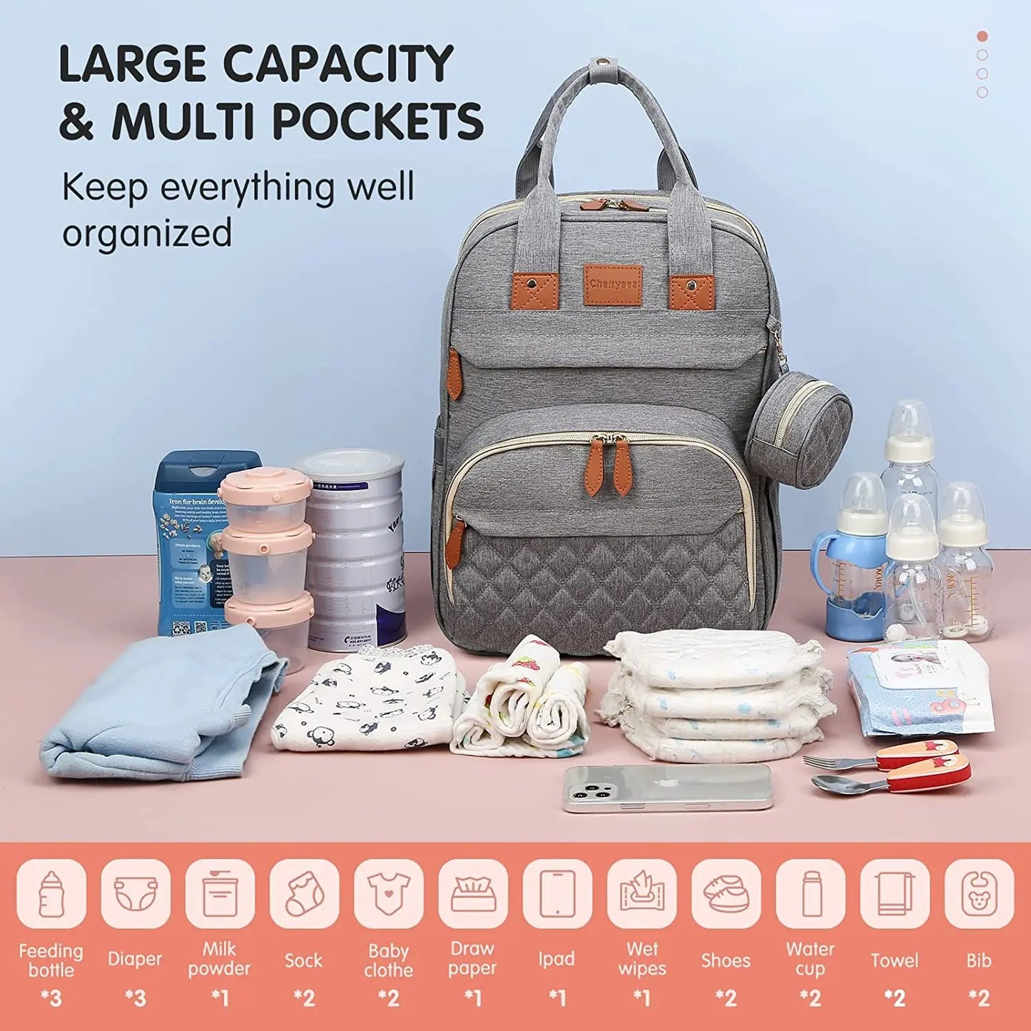 Mochila para fraldas 3 em 1, dobrável, para berço de bebê, à prova d'água, com carregador USB, mochila para fraldas e trocador, 3 tipos