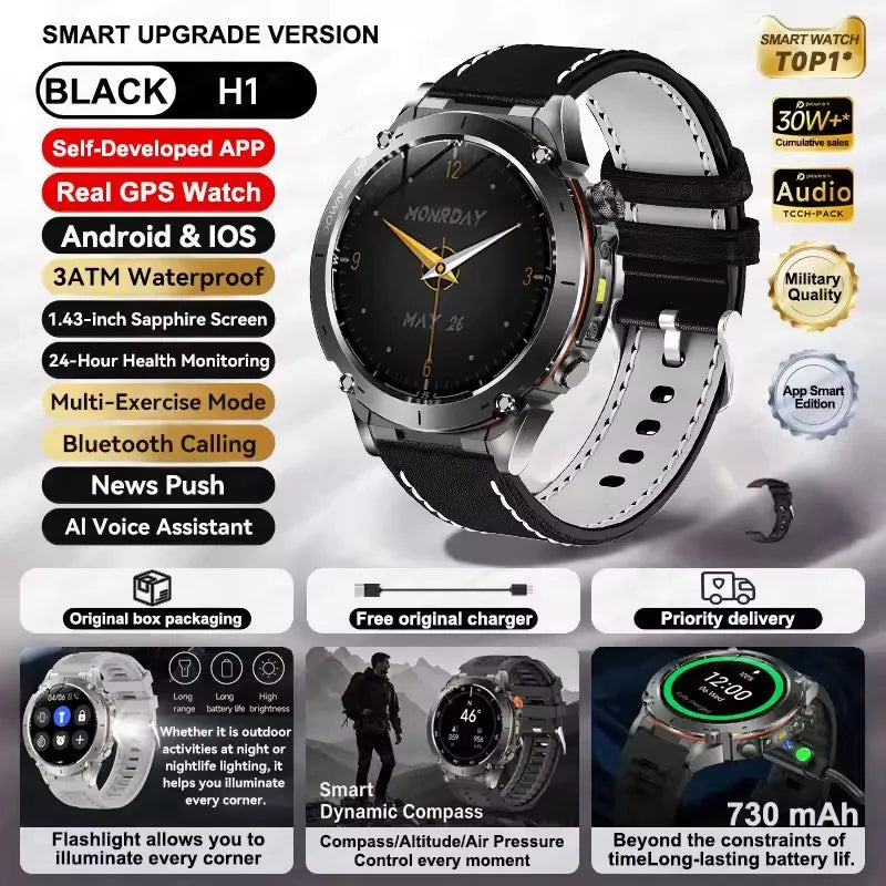 Novo relógio inteligente Xiaomi IOS Ultra GPS 2025, à prova d'água, 10ATM, com bússola GNSS de banda dupla integrada, esportivo militar, masculino, pulseira de natação