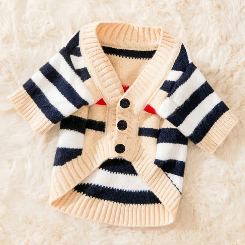 Roupas de luxo para cães Chihuahua Pet Cardigan listrado Suéter Bichon Frise Filhote de cachorro Gatinho Cachorro Casaco quente Acessórios para cães Gatos Roupa para animais de estimação